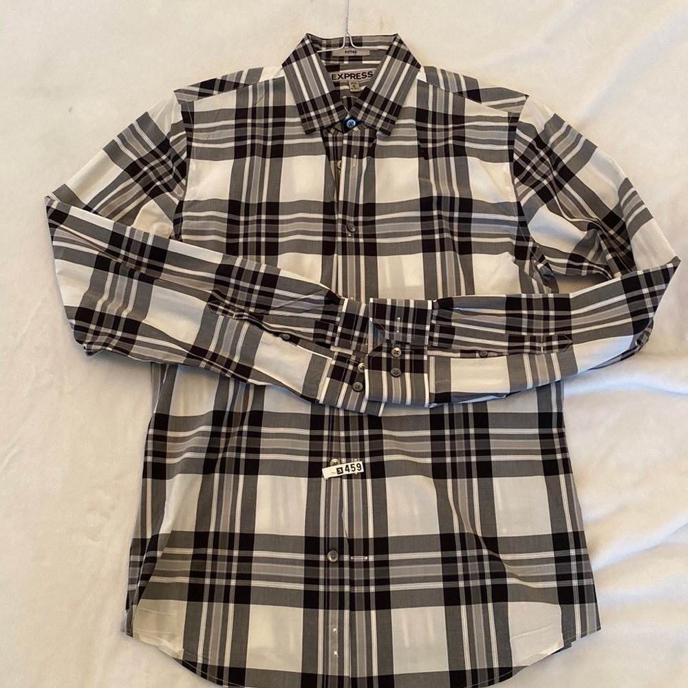 Express Mens Fitted Plaid M 15-15 1/2 neck Dress Shirt, medium